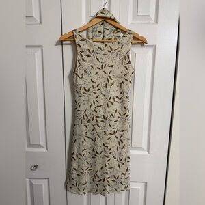 Vintage Alyn Paige Cream Brown Purple Floral Mini Dress Matching Scarf size 3/4